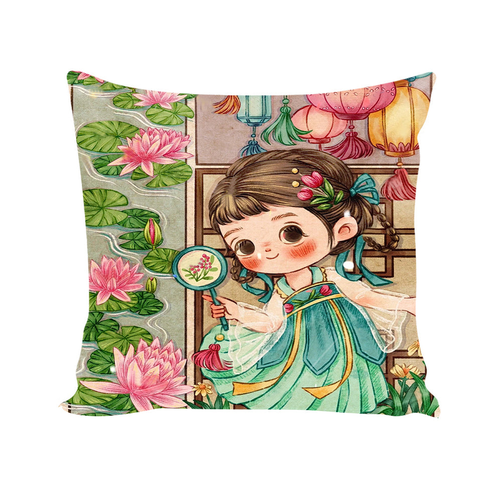 11CT Printed Girl Cross Stitch Pillowcase Embroidery Pillow Cover Decoration (1)