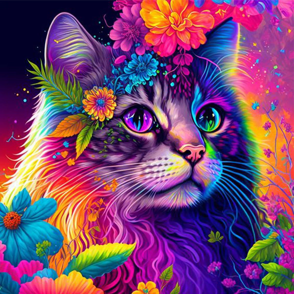 Flower Cat (50*50CM) 11CT 3 Stamped Cross Stitch