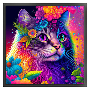Flower Cat (50*50CM) 11CT 3 Stamped Cross Stitch