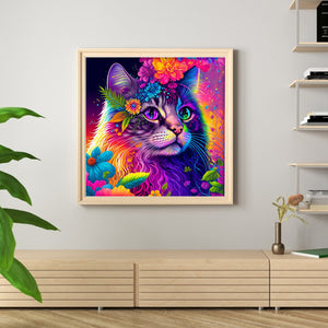 Flower Cat (50*50CM) 11CT 3 Stamped Cross Stitch
