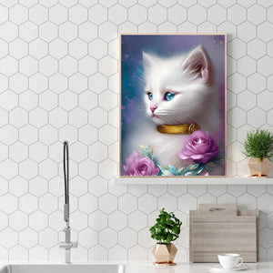 Gentle White Cat 30*40CM(Canvas) Full Round Drill Diamond Painting