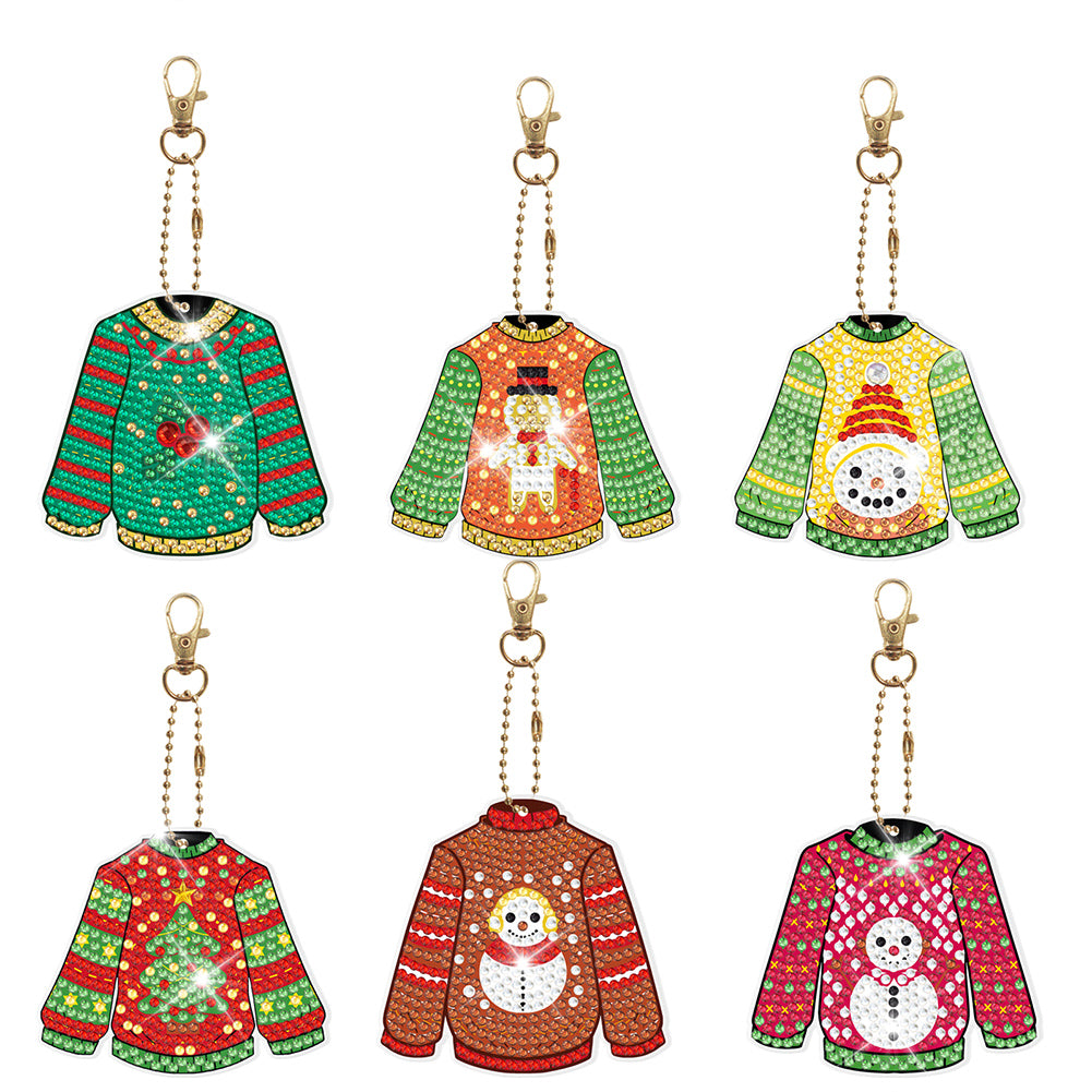6pcs Diamond Art Keychains Handmade DIY Christmas Decoration Gift (YSK139)