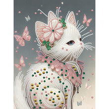 Load image into Gallery viewer, White Butterfly Cat 30*40CM(Canvas) Partial Special Shaped Drill Diamond Painting

