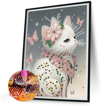 Load image into Gallery viewer, White Butterfly Cat 30*40CM(Canvas) Partial Special Shaped Drill Diamond Painting

