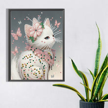Load image into Gallery viewer, White Butterfly Cat 30*40CM(Canvas) Partial Special Shaped Drill Diamond Painting
