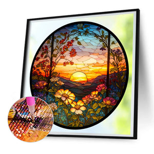 Sunset And Sunflowers 30*30CM(Canvas) Full Round Drill Diamond Painting