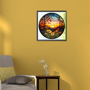 Sunset And Sunflowers 30*30CM(Canvas) Full Round Drill Diamond Painting