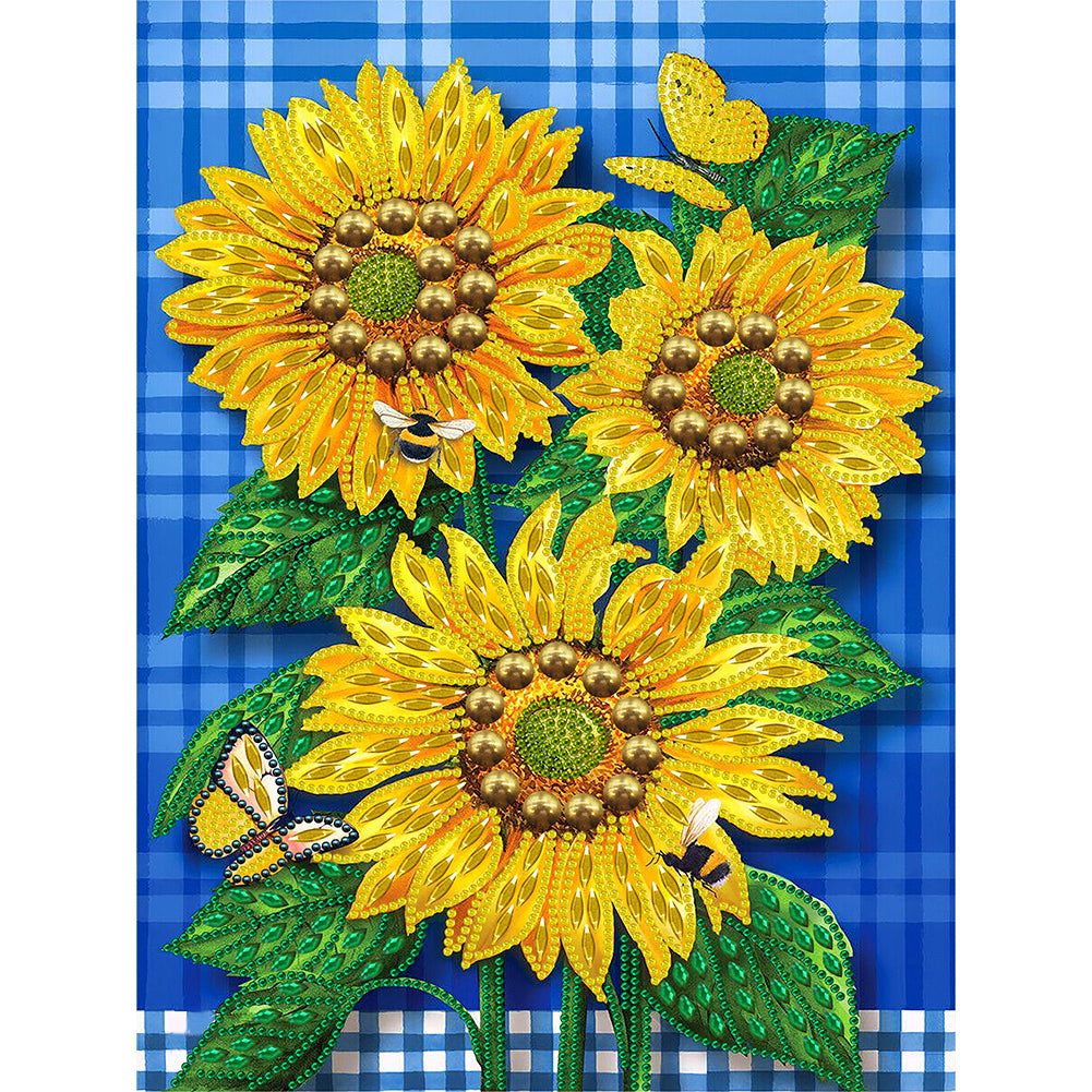 Butterfly Flower Sunflower 30*40CM(Canvas) Partial Special Shaped Drill Diamond Painting