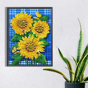 Butterfly Flower Sunflower 30*40CM(Canvas) Partial Special Shaped Drill Diamond Painting