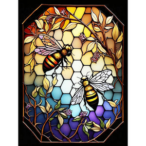 Bee Glass Painting 30*40CM(Canvas) Full Round Drill Diamond Painting