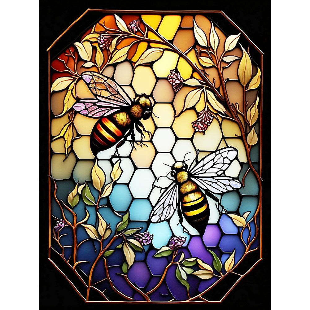 Bee Glass Painting 30*40CM(Canvas) Full Round Drill Diamond Painting