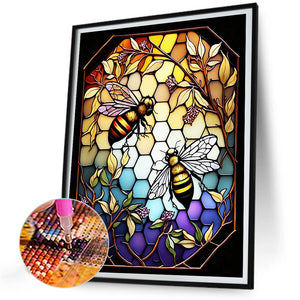 Bee Glass Painting 30*40CM(Canvas) Full Round Drill Diamond Painting