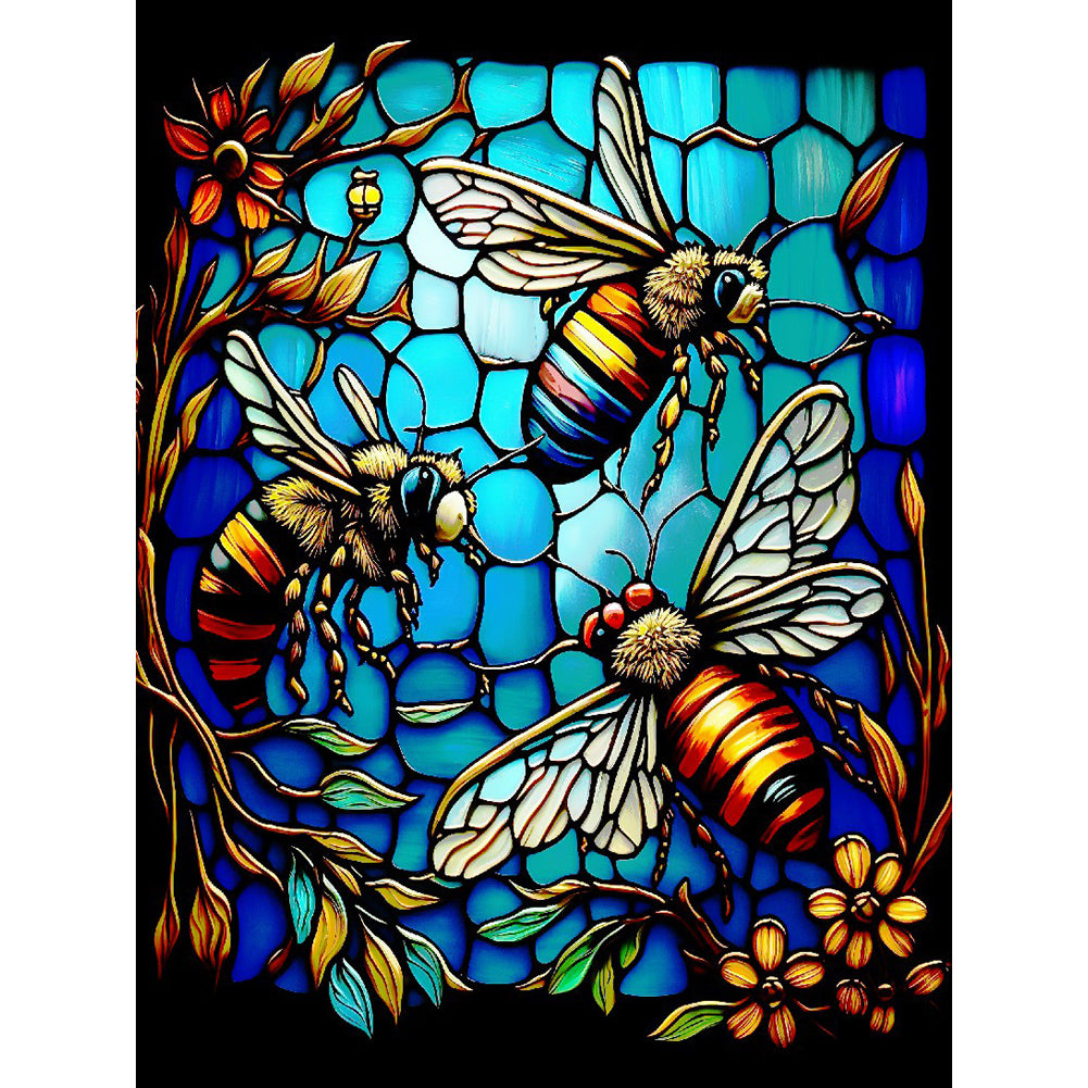 Bee Glass Painting 30*40CM(Canvas) Full Round Drill Diamond Painting