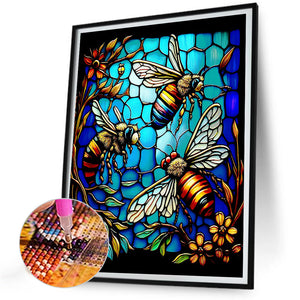 Bee Glass Painting 30*40CM(Canvas) Full Round Drill Diamond Painting