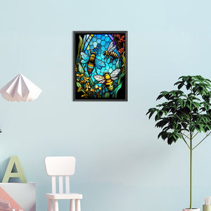 Bee Glass Painting 30*40CM(Canvas) Full Round Drill Diamond Painting