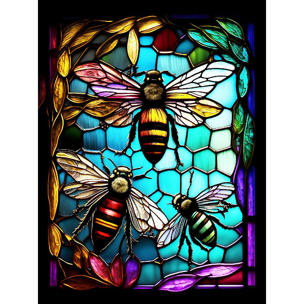 Bee Glass Painting 30*40CM(Canvas) Full Round Drill Diamond Painting