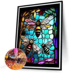 Bee Glass Painting 30*40CM(Canvas) Full Round Drill Diamond Painting