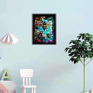 Bee Glass Painting 30*40CM(Canvas) Full Round Drill Diamond Painting