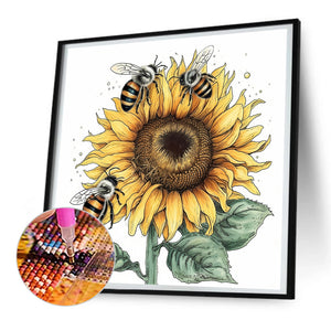 Bee Sunflower 30*30CM(Canvas) Full Round Drill Diamond Painting