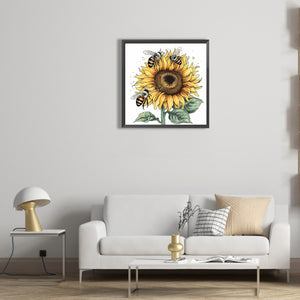 Bee Sunflower 30*30CM(Canvas) Full Round Drill Diamond Painting