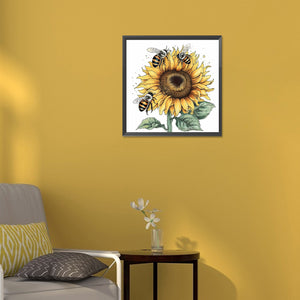 Bee Sunflower 30*30CM(Canvas) Full Round Drill Diamond Painting