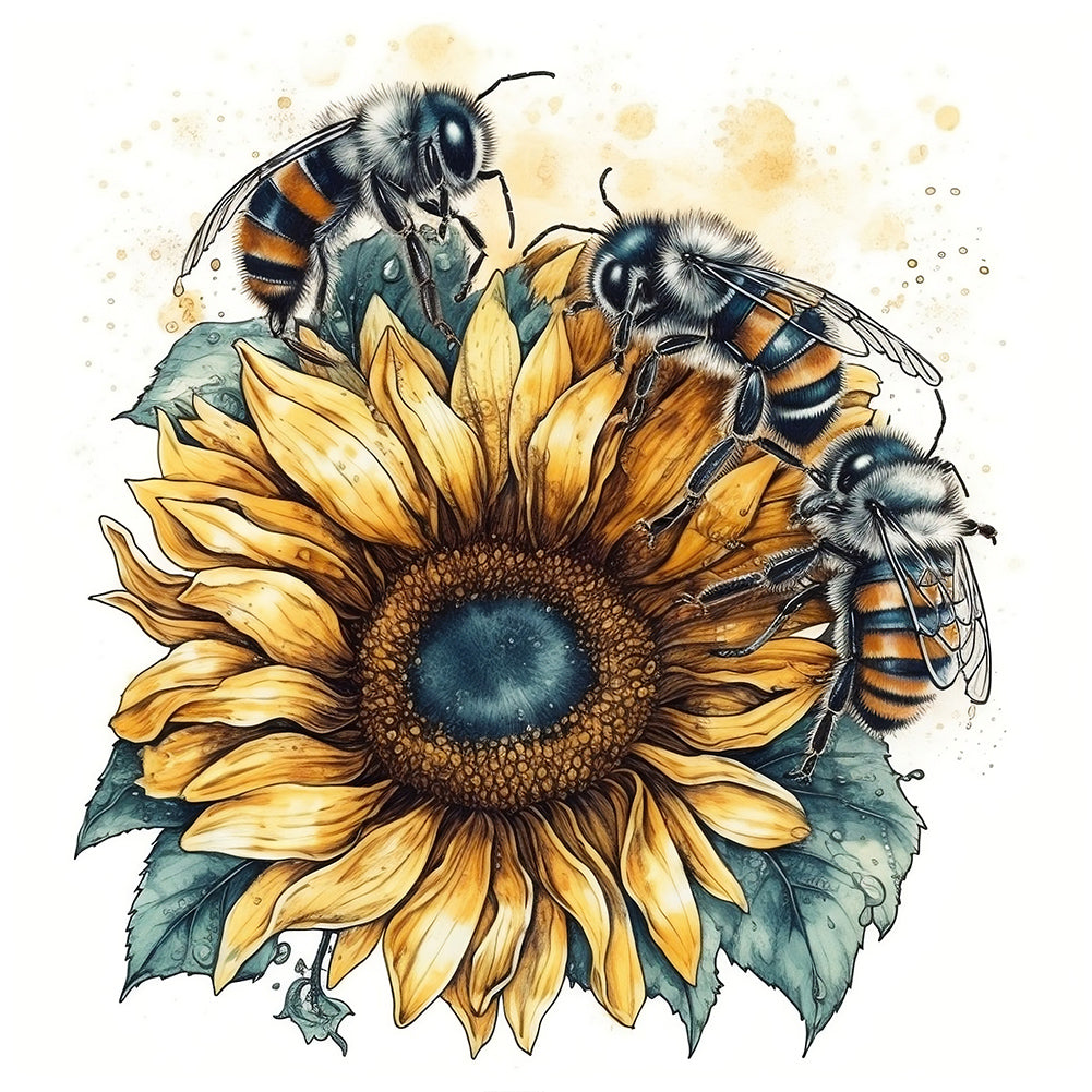 Bee Sunflower 30*30CM(Canvas) Full Round Drill Diamond Painting