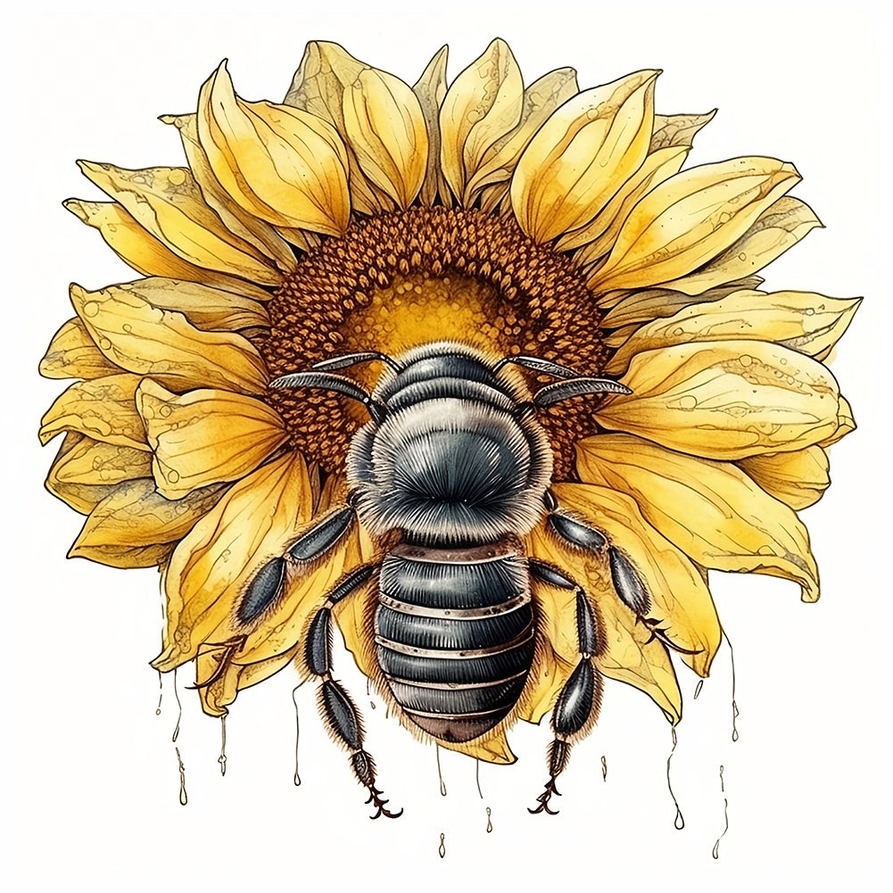 Bee Sunflower 30*30CM(Canvas) Full Round Drill Diamond Painting