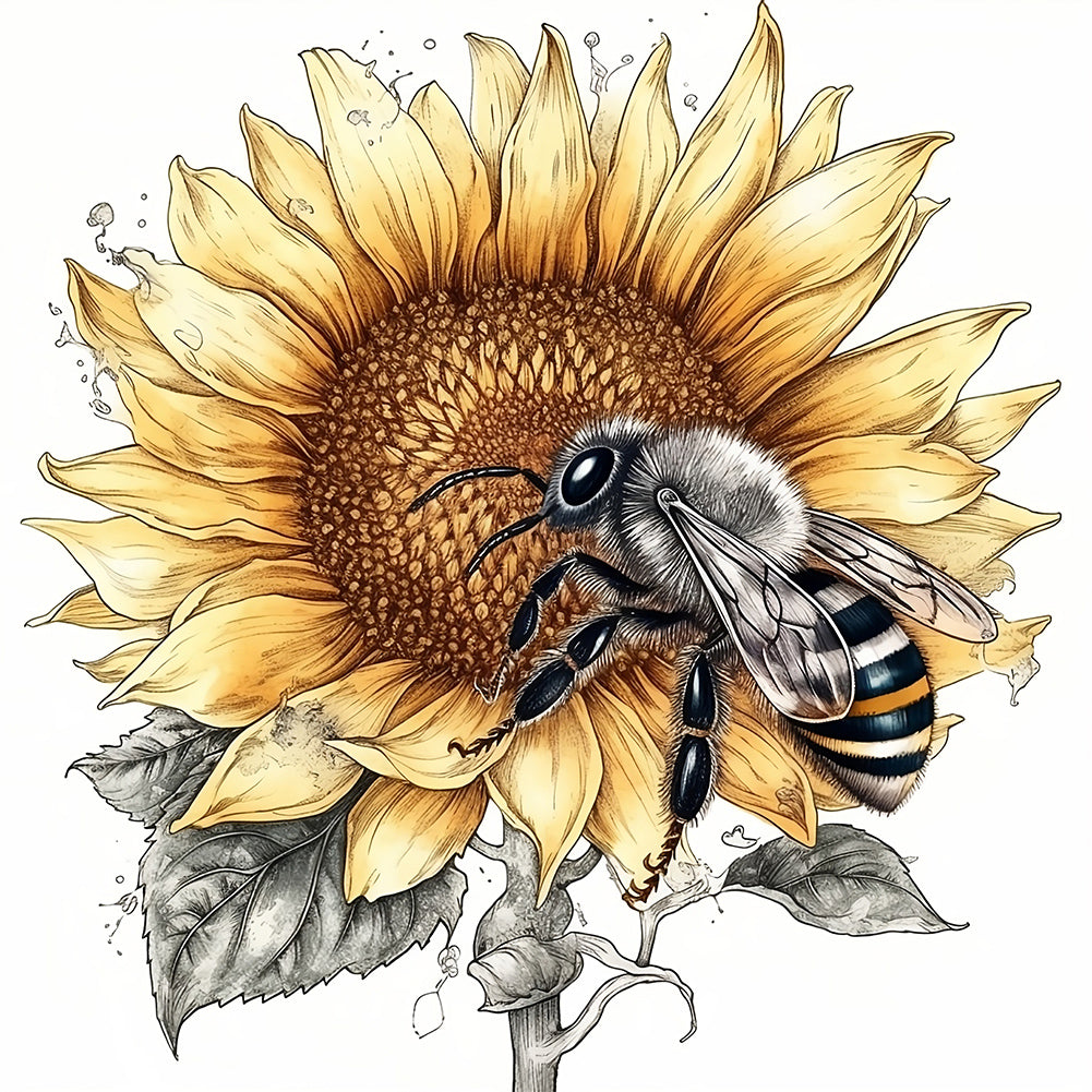 Bee Sunflower 30*30CM(Canvas) Full Round Drill Diamond Painting