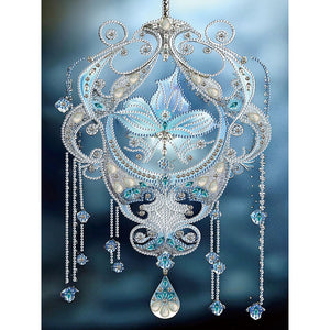 Blue Water Drop Pendant 30*40CM(Canvas) Partial Special Shaped Drill Diamond Painting