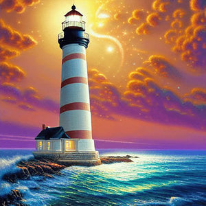 Cross Sea Lighthouse 30*30CM(Canvas) Full Round Drill Diamond Painting