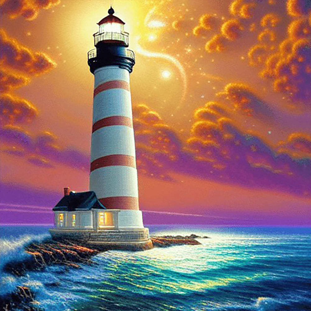 Cross Sea Lighthouse 30*30CM(Canvas) Full Round Drill Diamond Painting