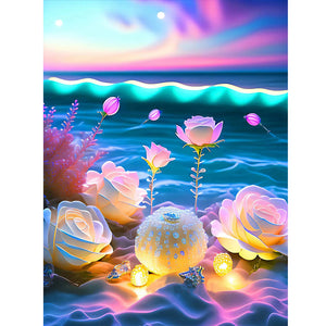 Glowing White Rose 30*40CM(Picture) Full Square Drill Diamond Painting