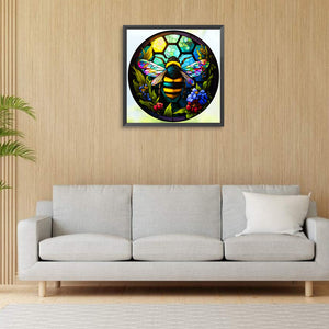 Round Plate Glass Bee 30*30CM(Canvas) Full Round Drill Diamond Painting