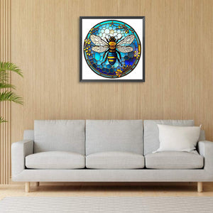 Round Plate Glass Bee 30*30CM(Canvas) Full Round Drill Diamond Painting