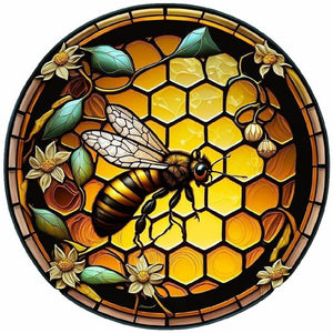 Round Plate Glass Bee 30*30CM(Canvas) Full Round Drill Diamond Painting