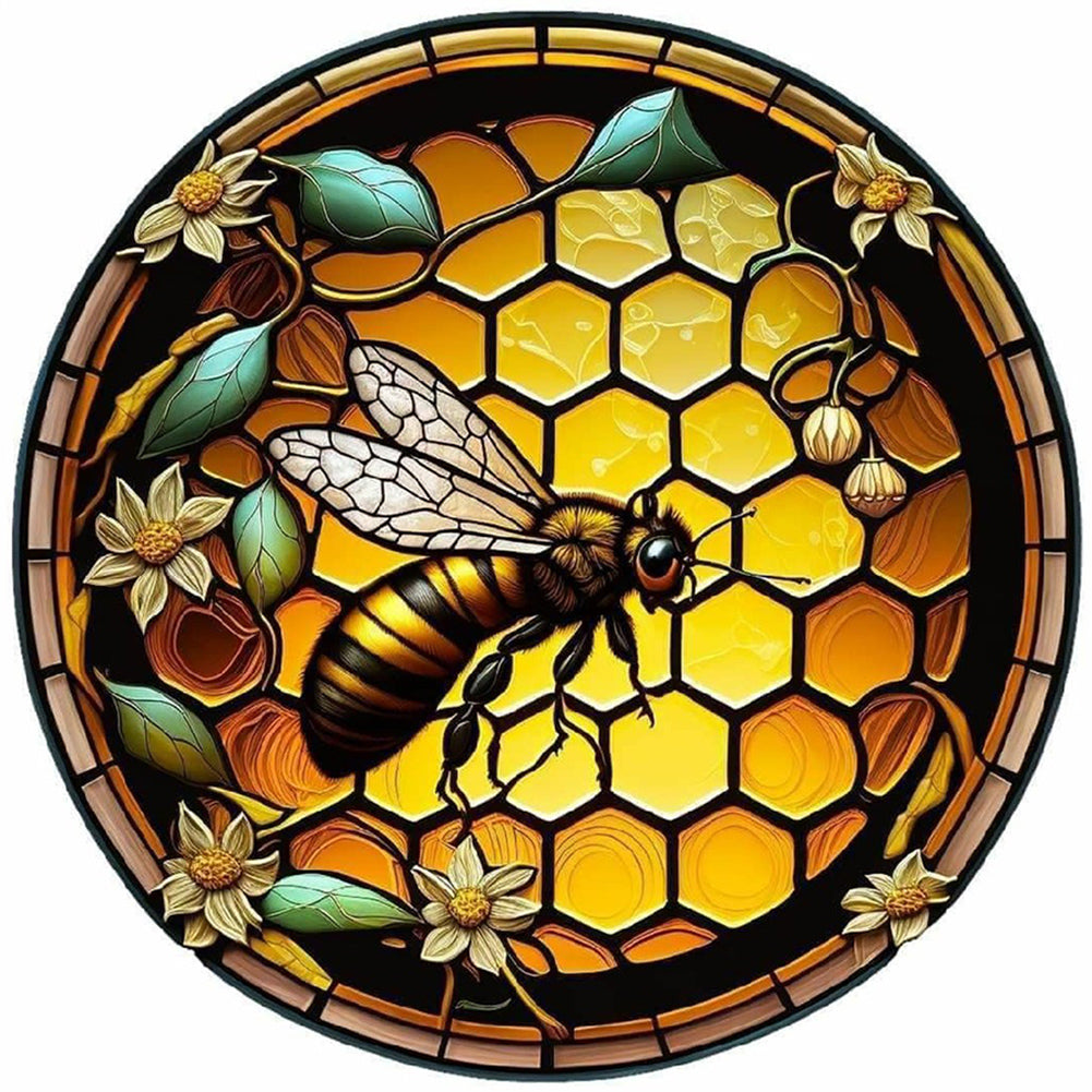 Round Plate Glass Bee 30*30CM(Canvas) Full Round Drill Diamond Painting