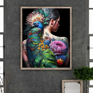 Girl With Peacock Back Print 40*50CM(Canvas) Full Round Drill Diamond Painting