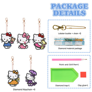 DIY Diamond Art Keychains Handmade Gem Keychains Lady Bag Pendant (Kitty Cat)