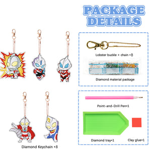 DIY Diamond Art Keychains Handmade Gem Keychains Lady Bag Pendant (Ultraman)