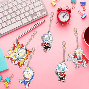 DIY Diamond Art Keychains Handmade Gem Keychains Lady Bag Pendant (Ultraman)