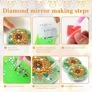 DIY Diamond Painting Makeup Mirror Paint by Number Kits Sunflower (043)