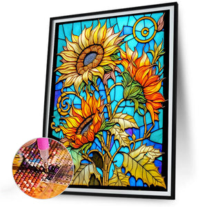 Sunflower Glass Painting 30*40CM(Canvas) Full Round Drill Diamond Painting