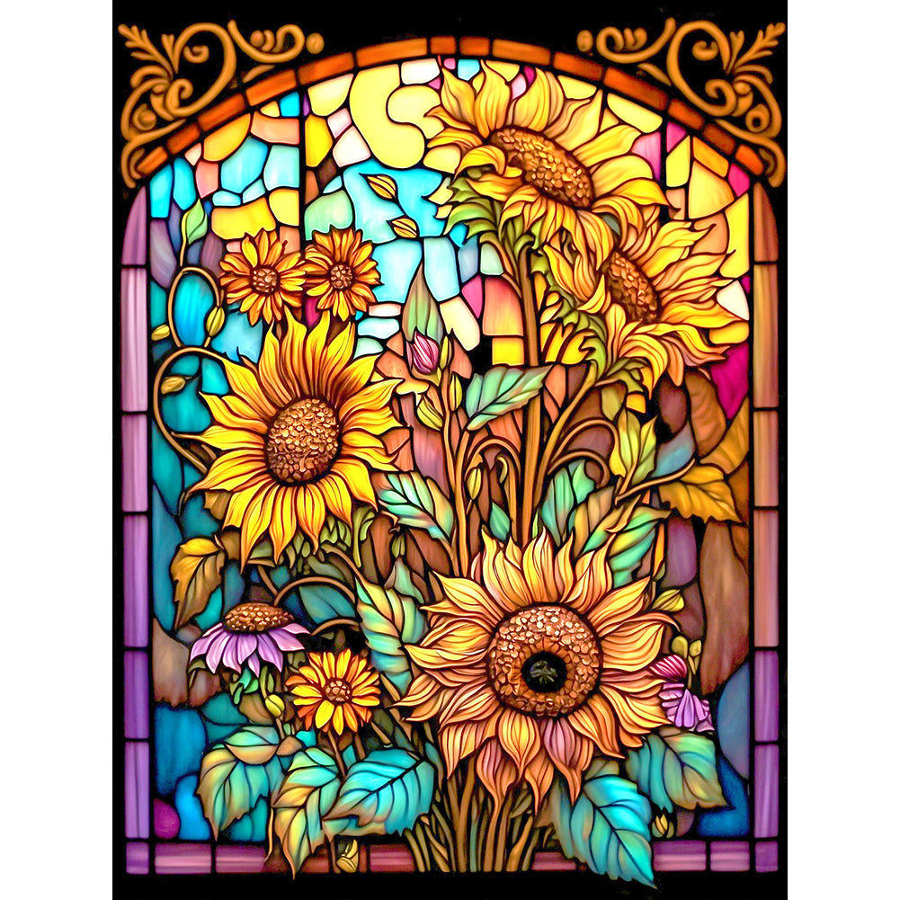 Sunflower Glass Painting 30*40CM(Canvas) Full Round Drill Diamond Painting