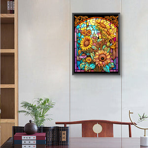 Sunflower Glass Painting 30*40CM(Canvas) Full Round Drill Diamond Painting