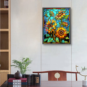 Sunflower Glass Painting 30*40CM(Canvas) Full Round Drill Diamond Painting