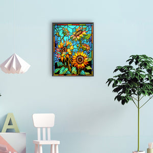 Sunflower Glass Painting 30*40CM(Canvas) Full Round Drill Diamond Painting