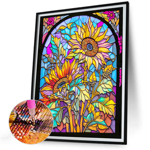 Sunflower Glass Painting 30*40CM(Canvas) Full Round Drill Diamond Painting