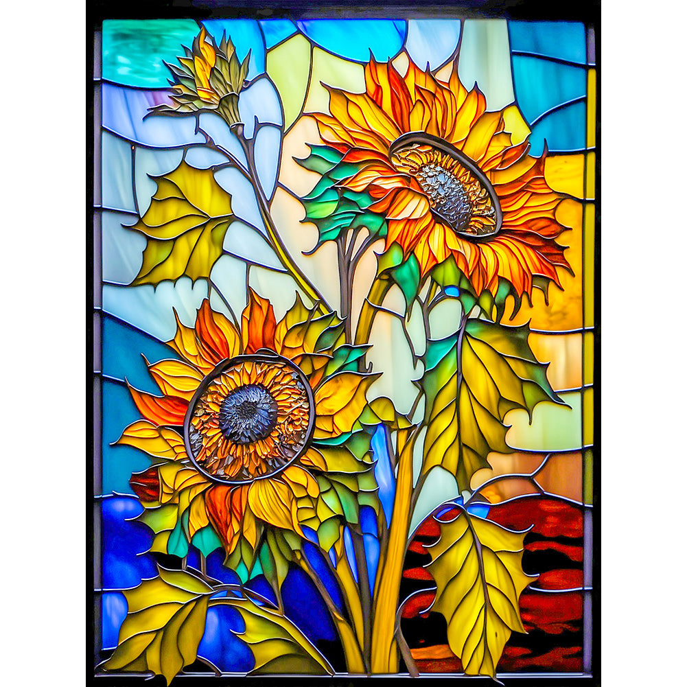 Sunflower Glass Painting 30*40CM(Canvas) Full Round Drill Diamond Painting