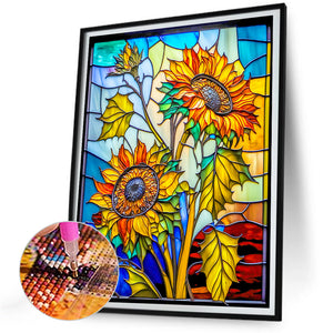 Sunflower Glass Painting 30*40CM(Canvas) Full Round Drill Diamond Painting