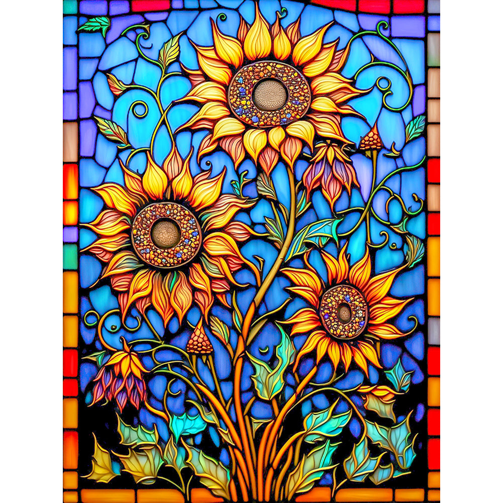 Sunflower Glass Painting 30*40CM(Canvas) Full Round Drill Diamond Painting